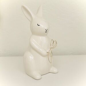 Ceramic Easter Bunny Rabbit with Wire Tulip Figure